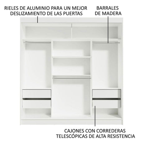 Ropero Reno Madesa 3 Puertas Corredizas 1 Con Espejo - Blanco/Marron