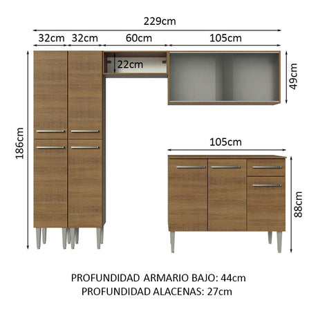 Cocina Integral 229cm Marrón Marrón Emilly Madesa 05