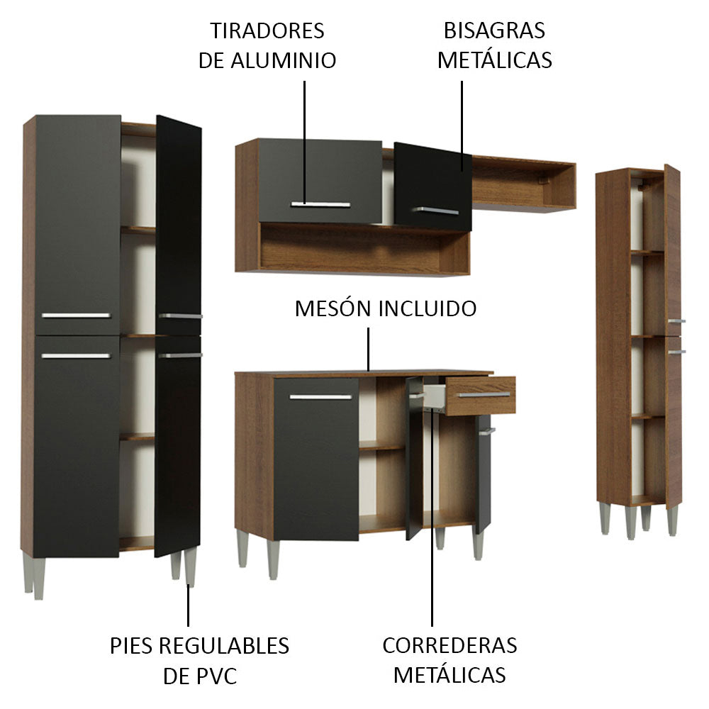 Cocina Integral 261cm Emilly Hit Marrón/Negro