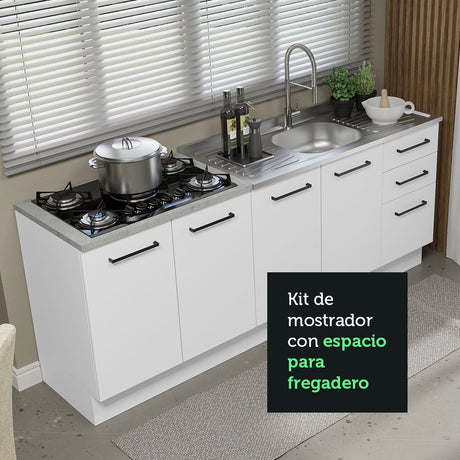 Kit con 2 Muebles de Cocina 3 Cajones y 4 Puertas (Sin Tablero Ni Fregadero) Blanco Agata Madesa 01