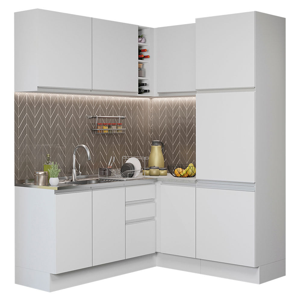 Cocina Integral Esquinera 329cm Blanco Glamy Madesa 01