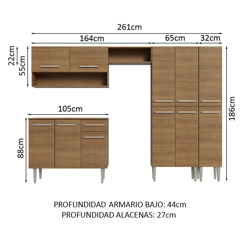 Cocina Integral 261cm Emilly Marrón Madesa 02