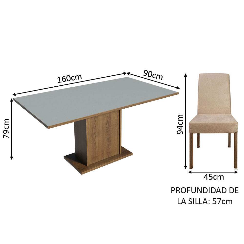 Juego de Comedor Mesa con Tablero de Madera 4 Sillas Marrón/Gris/Imperial Keila Madesa