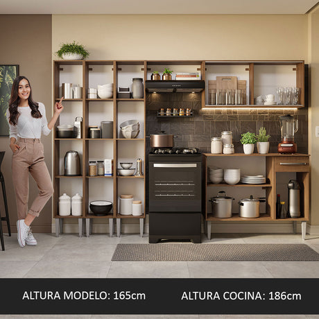 Cocina Integral 261cm Emilly Marrón Madesa 03