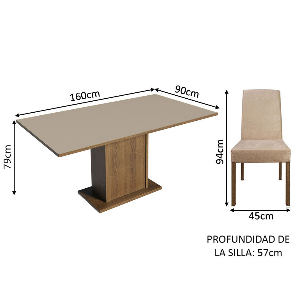 Juego de Comedor Mesa Tablero de Madera 6 Sillas Marrón/Crema/Imperial Renata Madesa