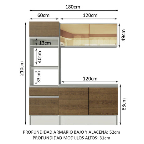 Mueble de Cocina Compacto 180cm Blanco/Marrón Diamante Madesa 86