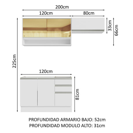 Cocina Integral 200cm Blanco Glamy Madesa 08