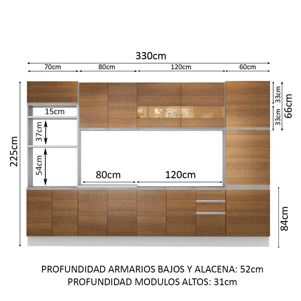 Cocina Integral 330cm Blanco/Marrón Glamy Madesa 02