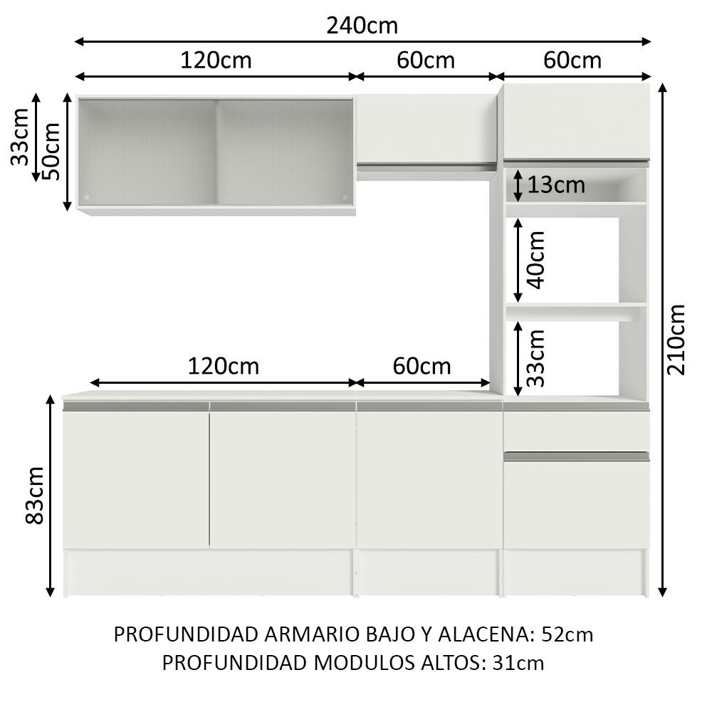 Cocina Integral 240cm Blanco Diamante Madesa 05