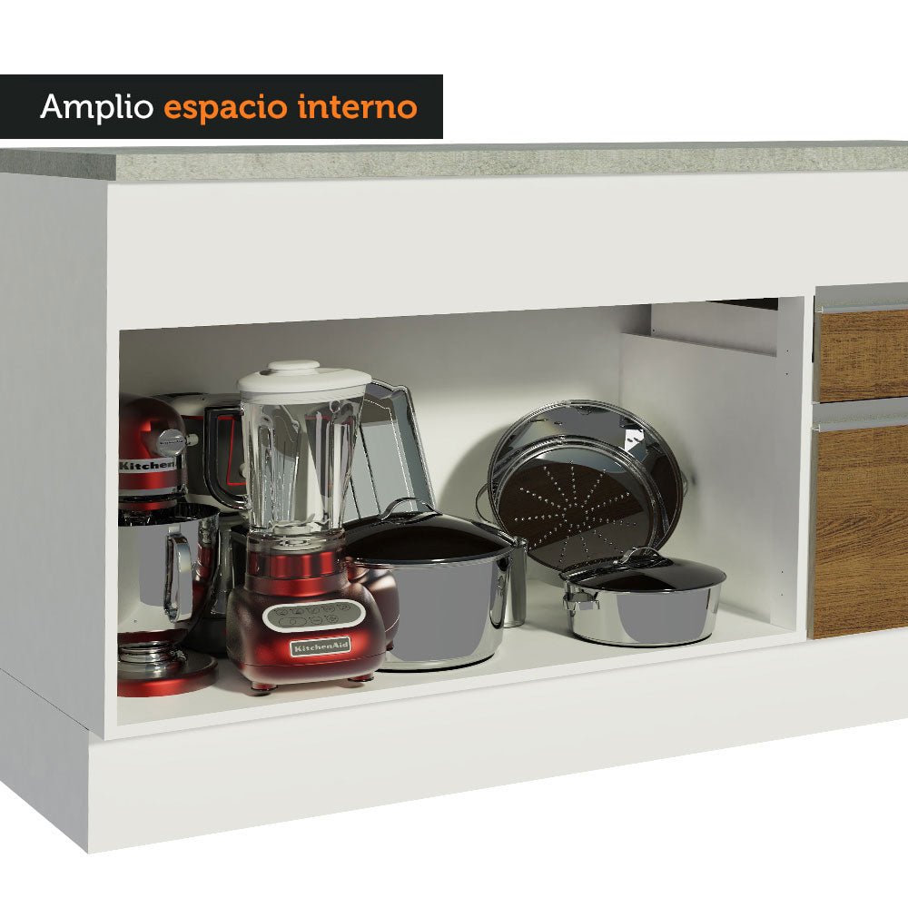 Mueble de Cocina 2 Puertas 3 Cajones 150cm Glamy Madesa - Blanco/Marrón