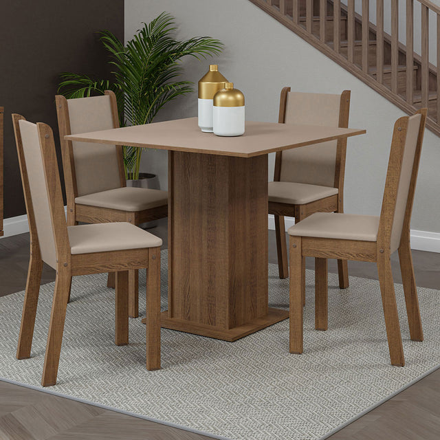 Juego de Comedor Mesa Tablero de Madera 4 Sillas Marrón/Crema/Sintético Beige Briana Madesa