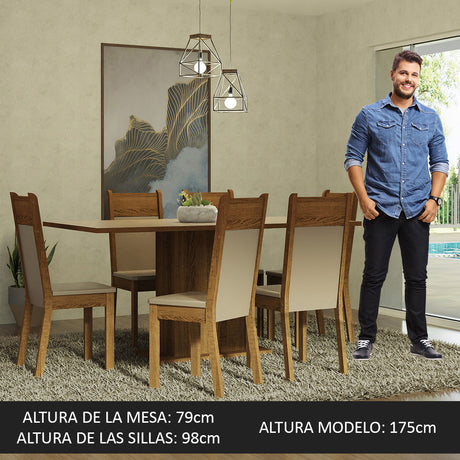 Juego de Comedor Mesa Tablero de Madera 6 Sillas Crema/Marrón/Beige Augusta Madesa