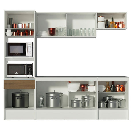 Mueble de Cocina Integral 240cm Blanco/Marrón Topazio Madesa