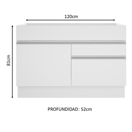 Mueble de Cocina para Fregadero Madesa Glamy 120 cm 1 Puerta y 2 Cajones (Sin Tablero ni Fregadero) Blanco