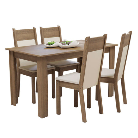 Juego de Comedor Madesa Cali Mesa Tapa Madera con 4 Sillas Marrón/Crema/Beige