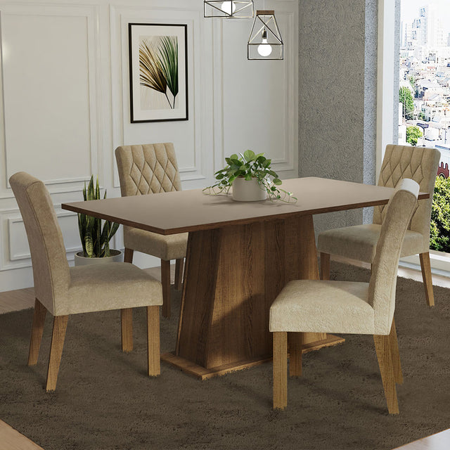 Juego de Comedor Madesa Ashley Sillas 4 Mesas Tapa de Madera - Marrón/Crema/Imperial