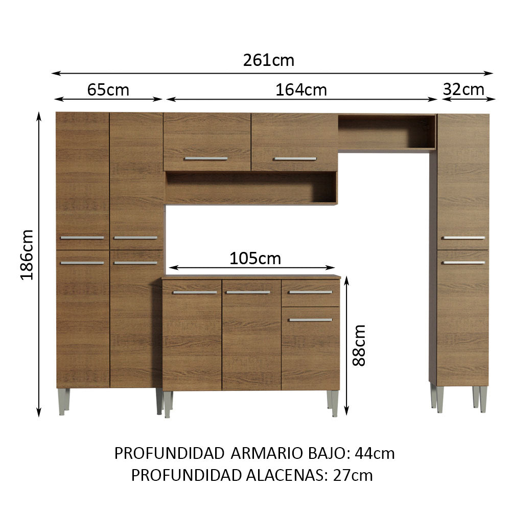 Mueble de Cocina Integral Emilly Hit 261cm Marrón