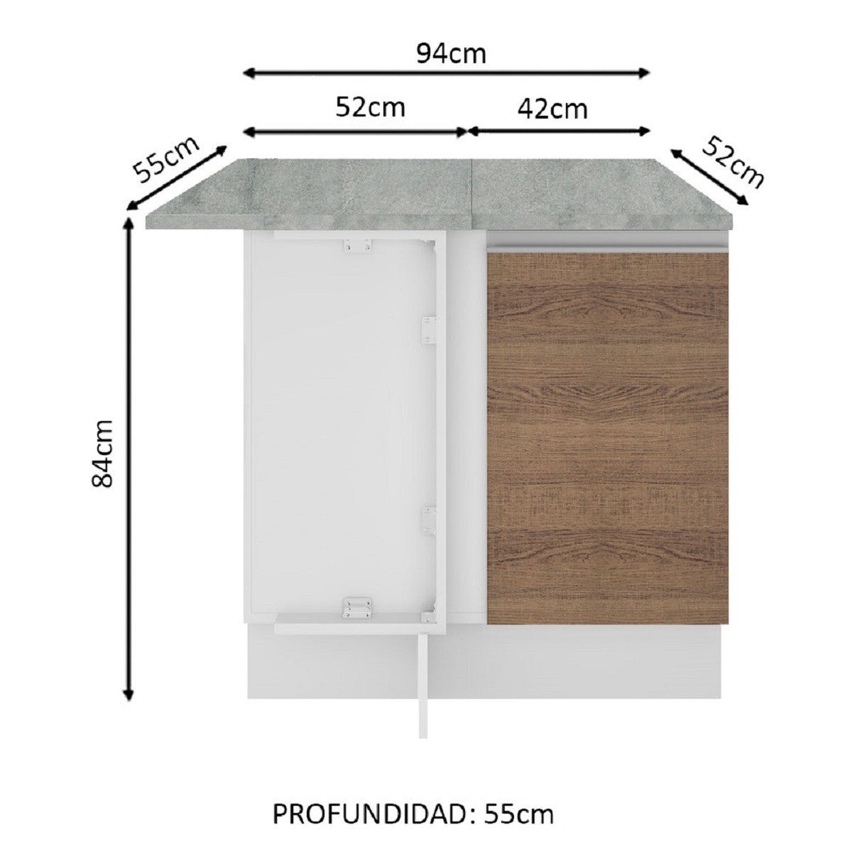 Mueble De Cocina Esquinero Con 1 Puerta Blanco/Marrón Glamy Madesa