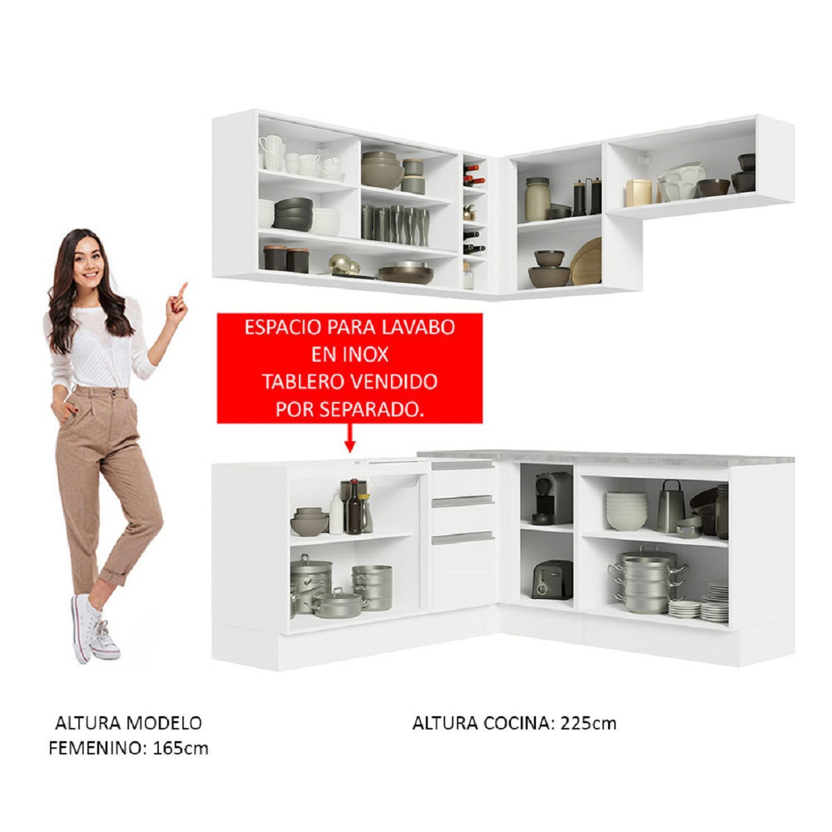 Mueble de Cocina Integral Esquinera Madesa Glamy Sin Mesón De Acero