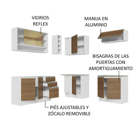 Mueble de Cocina Integral Esquinera Madesa Glamy Sin Mesón De Acero Blanco/Marrón