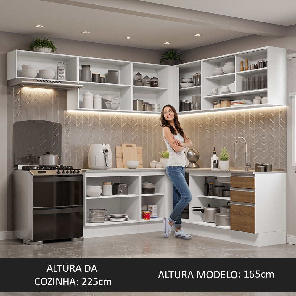 Cocina Integral Esquinera 469cm Blanco/Marrón Glamy Madesa 01