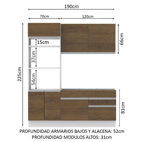 Cocina Integral 190cm Blanco/Marrón Glamy Madesa 04