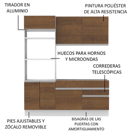 Cocina Integral 190cm Blanco/Marrón Glamy Madesa 04