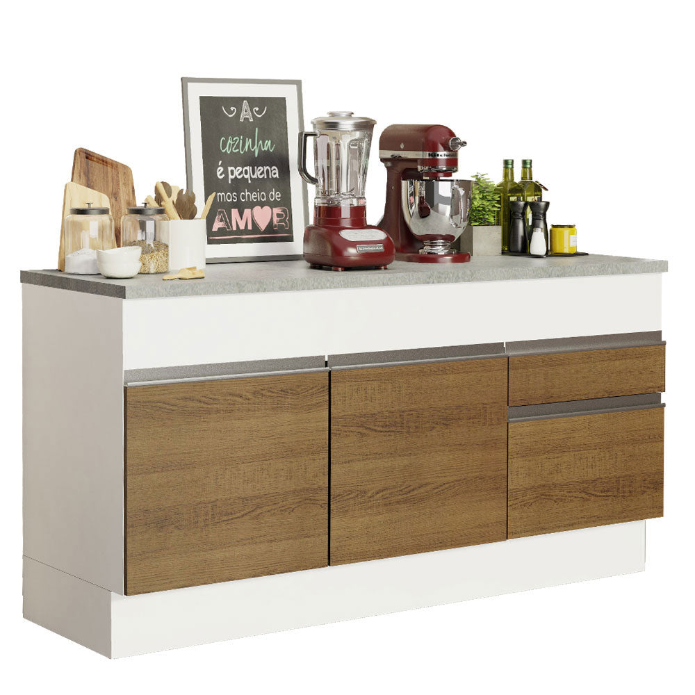 Mueble de Cocina 2 Puertas 3 Cajones 150cm Glamy Madesa - Blanco/Marrón