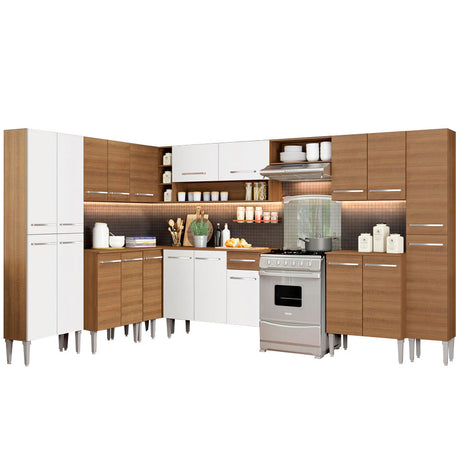 Cocina Integral Esquinera 513cm Marrón/Blanco Emilly Big Madesa 02