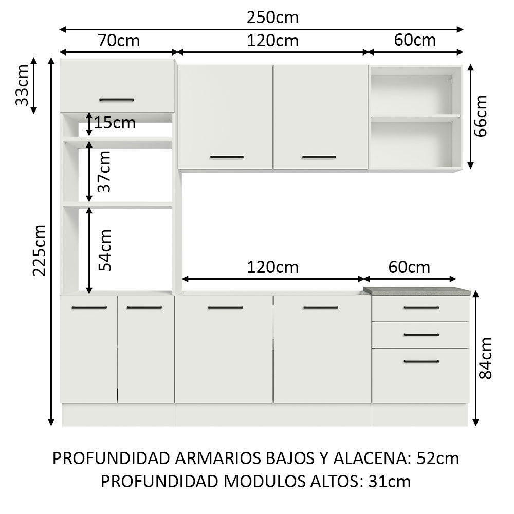 Cocina Integral 250cm Blanco Agata Madesa 01