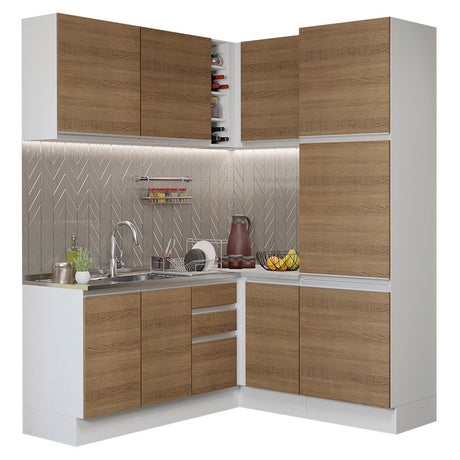 Cocina Integral Esquinera 329cm Blanco/Marrón Glamy Madesa 01