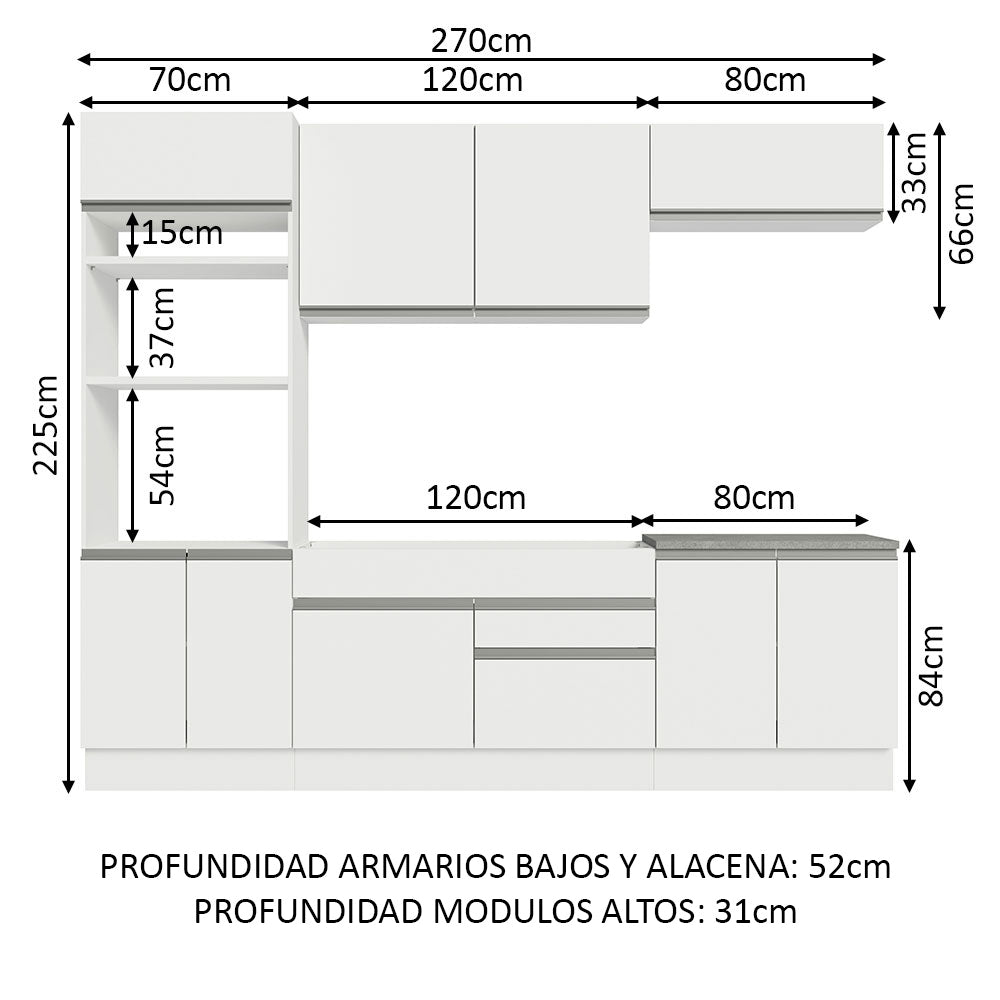 Cocina Integral 270cm Blanco Glamy Madesa 13