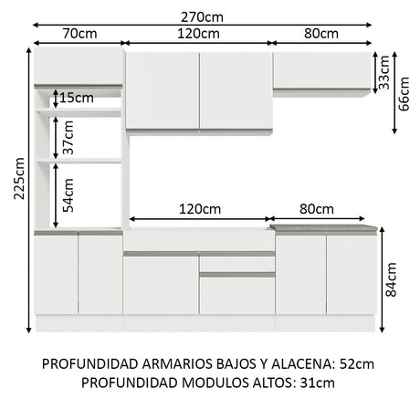 Cocina Integral 270cm Blanco Glamy Madesa 13