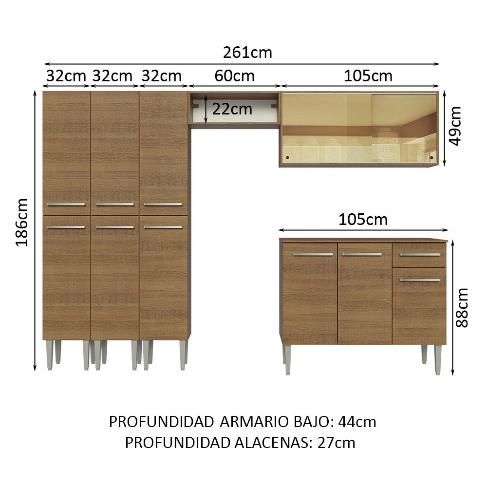 Cocina Integral 261cm Marrón Emilly Madesa 05