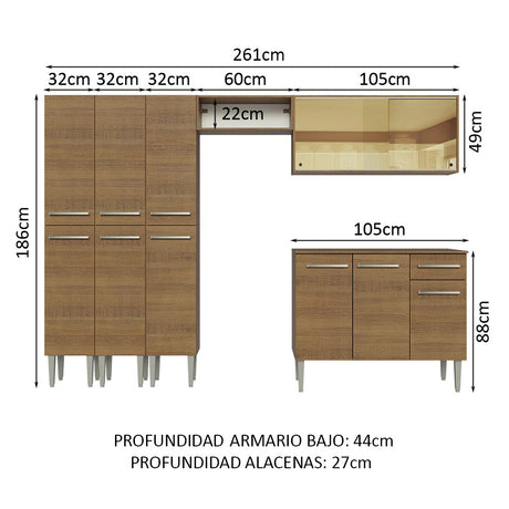 Cocina Integral 261cm Marrón Emilly Madesa 05