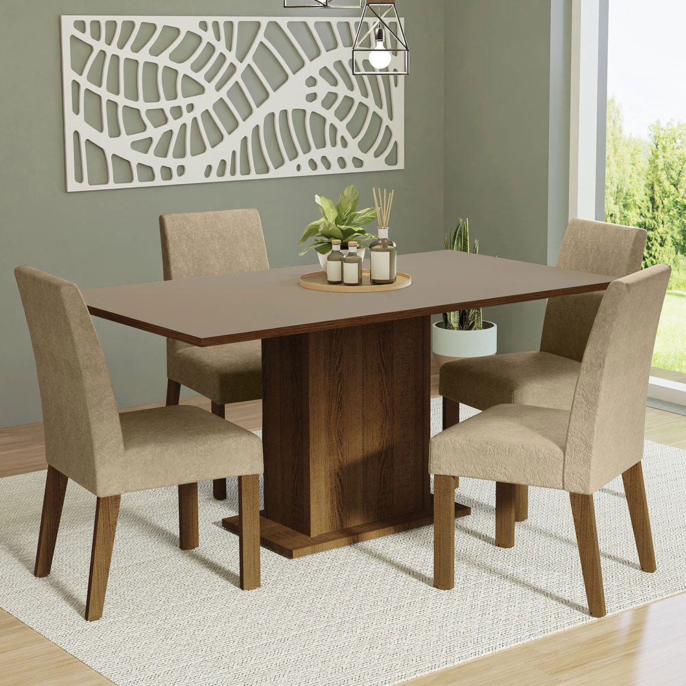 Juego de Comedor Mesa con Tablero de Madera 4 Sillas Marrón/Crema/Imperial Keila Madesa