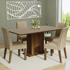 Juego de Comedor Mesa con Tablero de Madera 4 Sillas Marrón/Crema/Imperial Keila Madesa