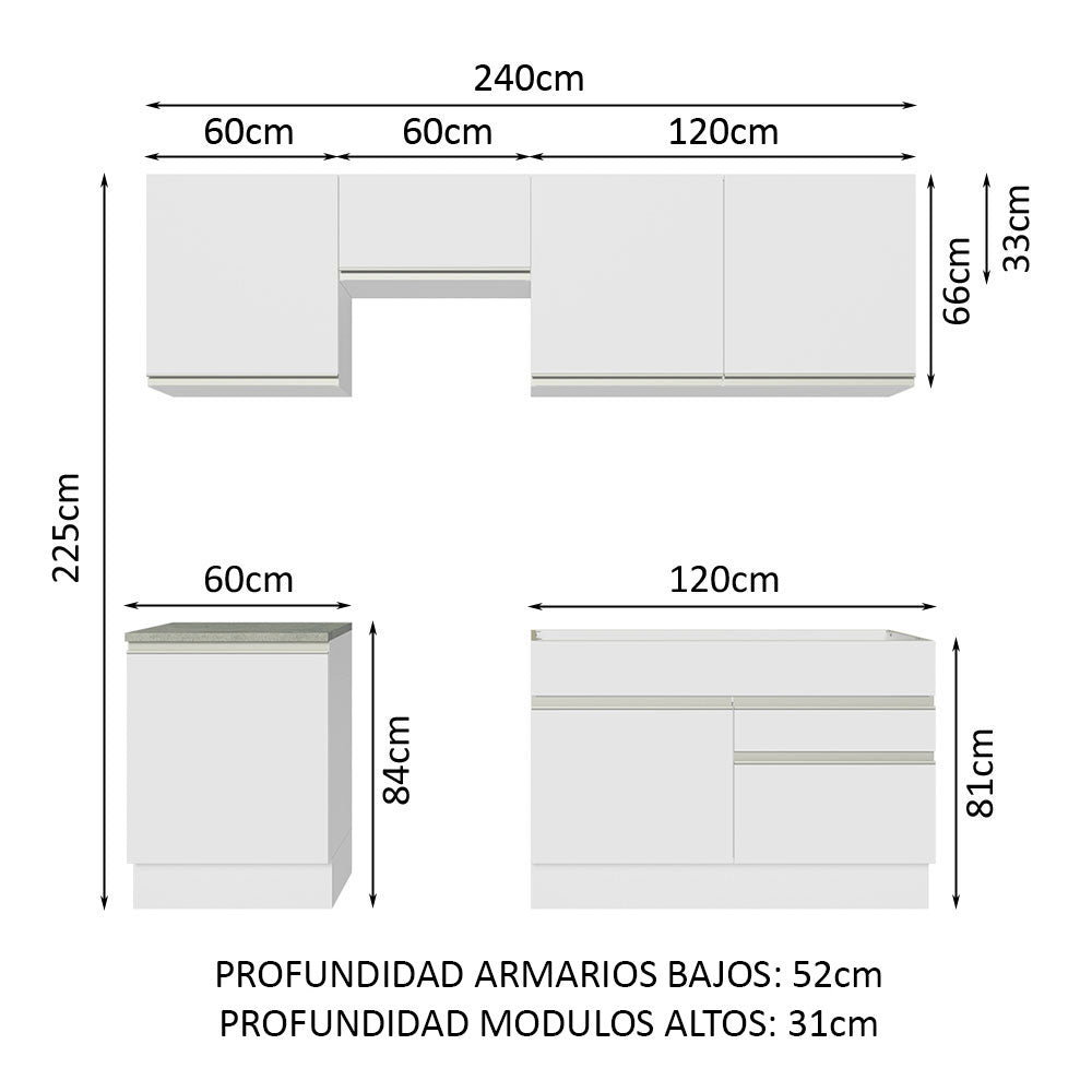 Cocina Integral 240cm Blanco Glamy Madesa 08