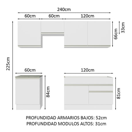 Cocina Integral 240cm Blanco Glamy Madesa 08