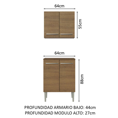 Kit Alacena y Mueble de Cocina 64cm Marrón Emilly Madesa