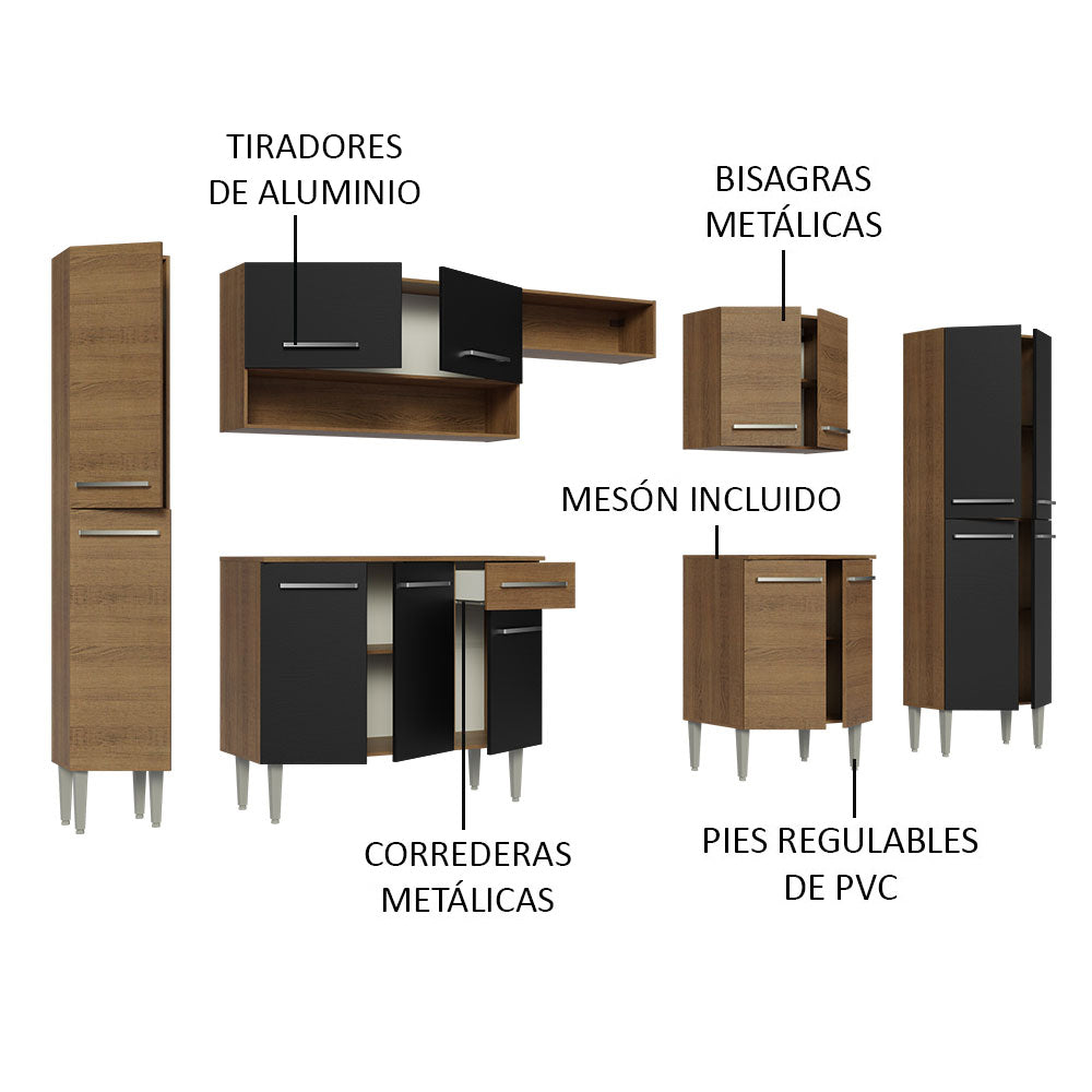 Cocina Integral 325cm Marrón/Negro Emilly 02