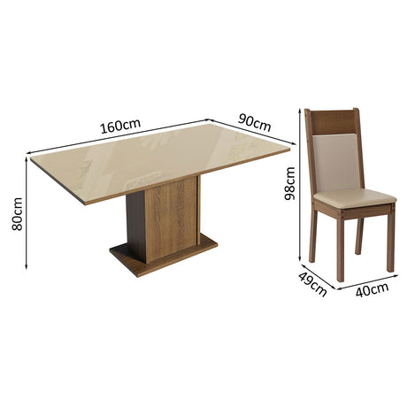 Juego de Comedor Mesa con Tablero de Vidrio 4 Sillas Crema/Marrón/Beige Greta Madesa