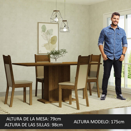 Juego de Comedor Mesa con Tablero de Madera 4 Sillas Marrón/Crema/Beige Elisa Madesa