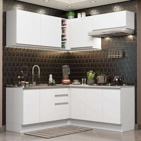 Cocina Integral Esquinera 349cm Blanco Glamy Madesa 03