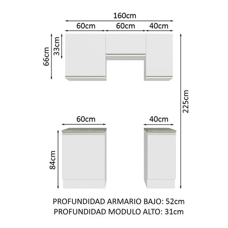 Cocina Compacta 160cm Blanco Glamy Madesa 07