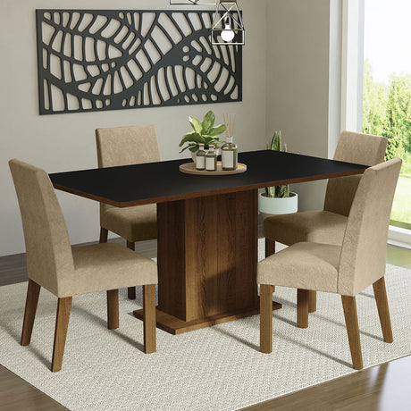 Juego de Comedor Mesa con Tablero de Madera 4 Sillas Marrón/Negro/Imperial Keila Madesa