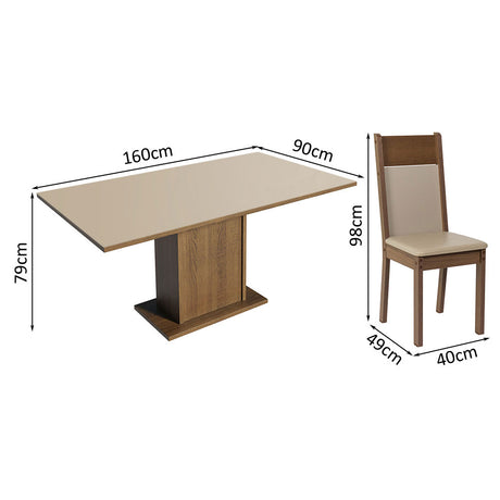 Juego de Comedor Mesa con Tablero de Madera 4 Sillas Crema/Marrón/Beige Elisa Madesa