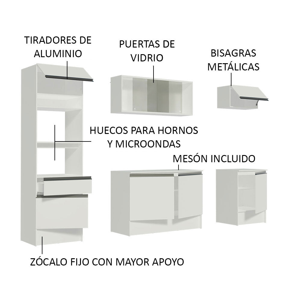 Mueble de Cocina Integral 240cm Blanco Topazio Madesa