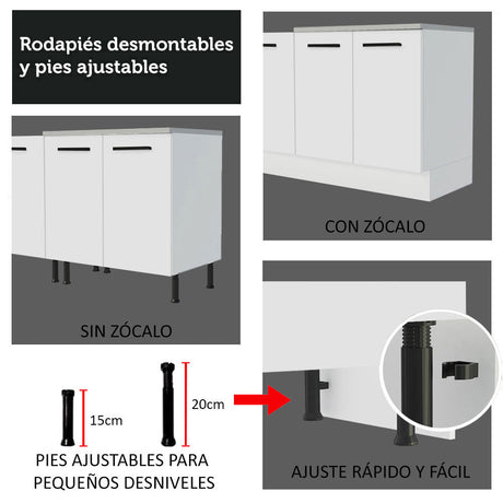 Mueble de Cocina para Horno 60 cm 1 Puerta y 3 Cajones Blanco Agata Madesa