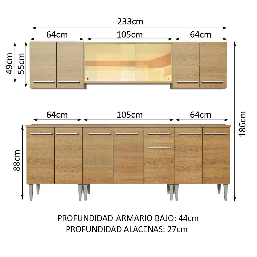 Cocina Integral 233cm Marrón Emilly Fire Madesa 03